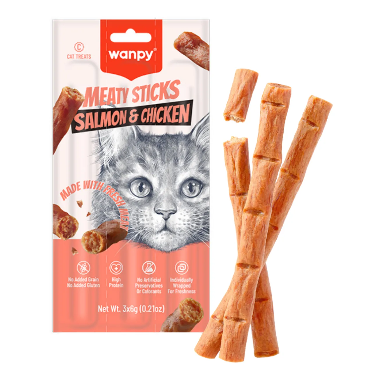 Wanpy Kat Meaty Sticks med Laks og Kylling 3 x 6 g